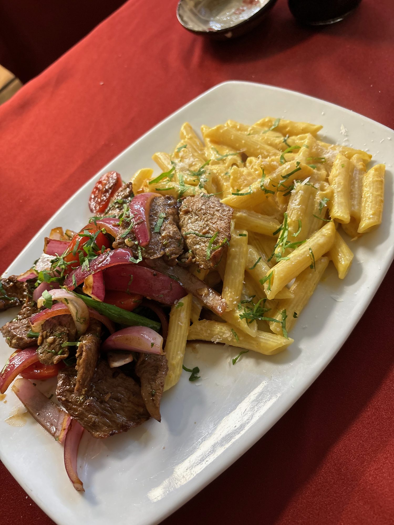 Lomo Saltado with noodles